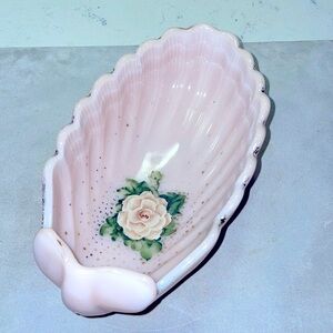 Nautilus Vintage Shell Footed Pink Crown Tuscan Rose Dish Cambridge Glass Co.